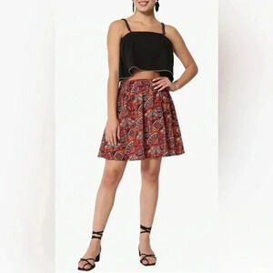 🆕 Francesca’s Alya Multi Color Geometric Print Pleated Skater Skir M🆕